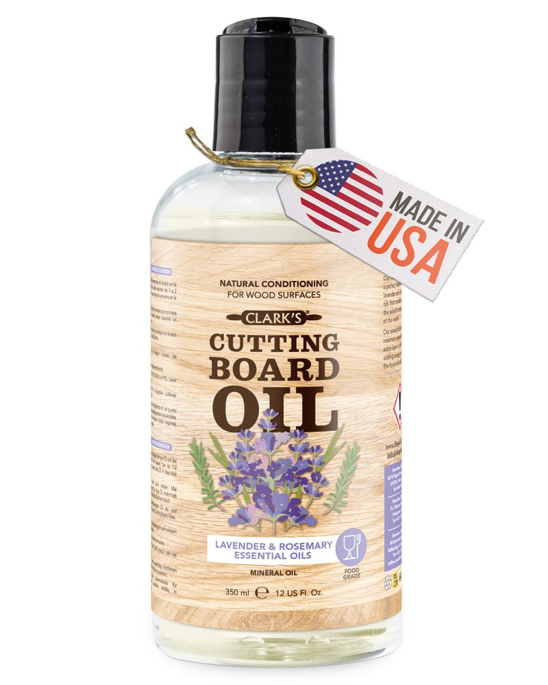 CLARK'S Cutting Board Oil - Food Grade Mineral Oil for Wood Cutting Board - Scented with Lavender & Rosemary Essential Oils - Butcher Block Conditioner - Restores and Protects Wood - Made in USA, 12oz - Image 1